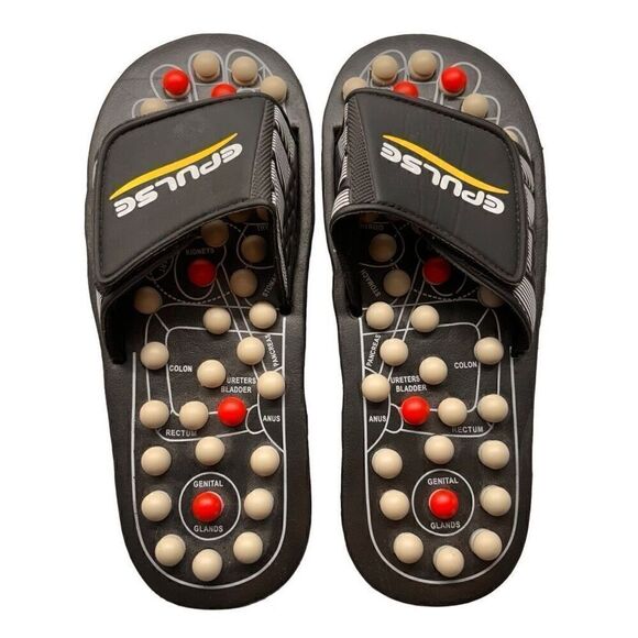 Epulse Foot Massage Acupressure Reflexology Black Flat Slide Size Medium - Picture 1 of 5